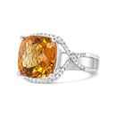 14K White Gold 12mm Cushion Cut Yellow Citrine Gemstone and 1/3 Cttw Round Pave-Set Diamond Ring - (H-I Color, VS1-VS2 Clarity)- Size 6.5-2