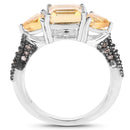 2.71 Carat Genuine Citrine and Champagne Diamond .925 Sterling Silver Ring-2