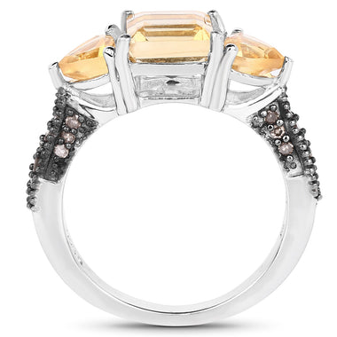 2.71 Carat Genuine Citrine and Champagne Diamond .925 Sterling Silver Ring - 0