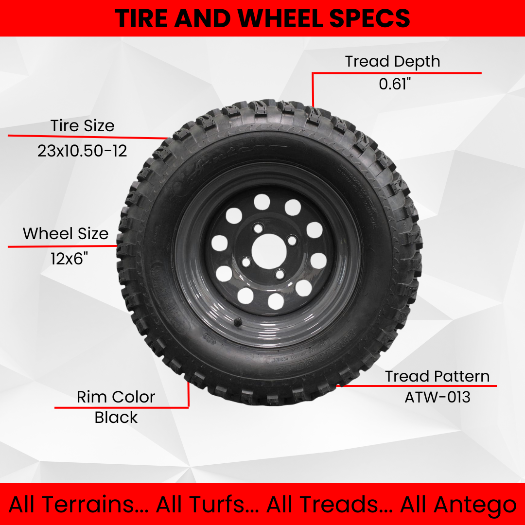 (Set of 4) 23x10.50-12 4 Ply Golf/ATVUTV/RTV Tires & Charcoal Grey Wheels ATW-013.