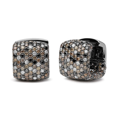 Black Rhodium Plated 18K White Gold 12 5/8 Cttw Multi Color Diamond Square Domed Huggie Hoop Earrings  (Brown, Black, G-H Color, SI1-SI2 Clarity) - 0
