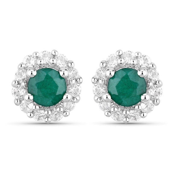 1.81 Carat Dyed Emerald and White Topaz .925 Sterling Silver Jewelry Set