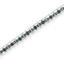 Black Rhodium over .925 Sterling Silver 1.0 Cttw Rose Cut Diamond Double-Link 7" Tennis Bracelet (Blue Color, I1-I2 Clarity)-3