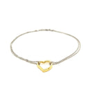 14k Yellow Gold and Sterling Silver Anklet with a Single Open Heart Station-2