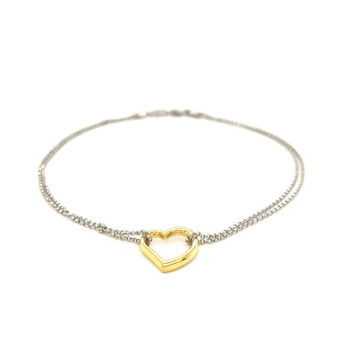 14k Yellow Gold and Sterling Silver Anklet with a Single Open Heart Station - 0