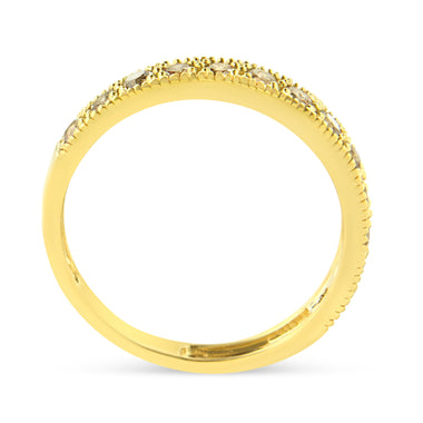 IGI Certified 1/2 Cttw Diamond 10K Yellow Gold Prong Set Beaded Milgrain Band Style Ring (J-K Color, I2-I3 Clarity) - Size 7 - 0