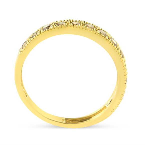 IGI Certified 1/2 Cttw Diamond 10K Yellow Gold Prong Set Beaded Milgrain Band Style Ring (J-K Color, I2-I3 Clarity) - Size 7