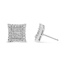 18K White Gold 1.00 Cttw Round and Princess-Cut Diamond Halo Square Stud Earring (G-H Color, SI1-SI2 Clarity)-3