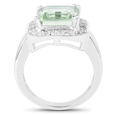 5.21 Carat Genuine Green Amethyst and White Topaz .925 Sterling Silver Ring - 0
