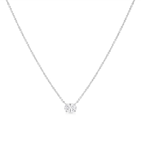 14K White Gold 1/2 Cttw Lab Grown Oval Shape Solitaire Diamond East West 18" Pendant Necklace (E-F Color, VS1-VS2 Clarity)