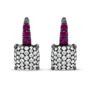 Black Rhodium Plated 18K White Gold 7/8 Cttw Round Diamond and Graduated Red Ruby Drop Earrings (F-G Color, VS1-VS2 Clarity)-1