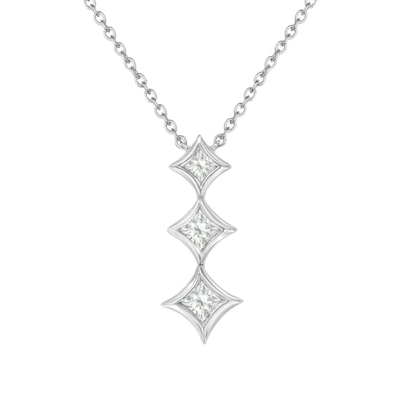 10K White Gold 1/5 Cttw Princess Cut Diamond 3 Stone Drop 18" Pendant Necklace (H-I Color, SI2-I1 Clarity)