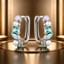 925 Sterling Silver Earrings with Nano Opal, Shell Pearl and Glass, 1.4cm for Women-1