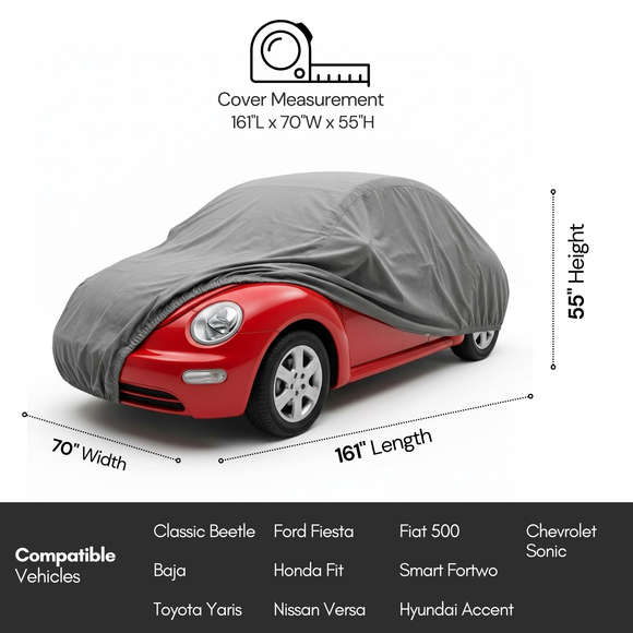 Car Cover for Volkswagen Beetle, Small Sports Car Amor 161"L x 70"W x 55"H Poly 200 Grey