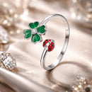 925 Sterling Silver Ladybug Four-leaf Clover Ring for Women-1