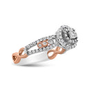 14K Rose Gold Plated .925 Sterling Silver 3/8 Cttw Round Diamond Double Frame Cross-Over Split Shank Engagement Ring (I-J Color, I2-I3 Clarity) - Size 7-2