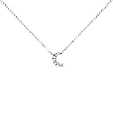 10K White Gold Diamond Accented Crescent Moon Shaped 18" Inch Pendant Necklace (H-I Color, I1-I2 Clarity)