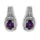 .925 Sterling Silver 8x6 MM Natural Oval Purple Amethyst Gemstone and Diamond Accent Art Deco Style Drop and Dangle Earrings (I-J Color, I1-I2 Clarity)-1