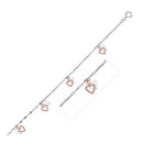 14k White and Rose Gold Anklet with Dual Heart Charms-1