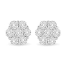 14K White Gold 3 cttw Prong Set Round-Cut Diamond Floral Cluster Stud Earring (I-J Color, SI1-SI2 Clarity)-1
