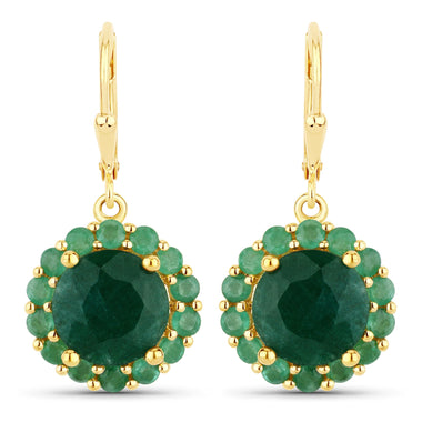 8.54 Carat Dyed Emerald and Emerald .925 Sterling Silver Earrings