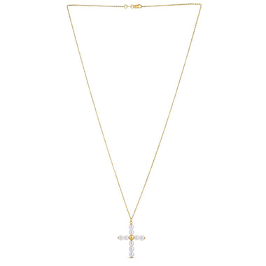 14k Yellow Gold Pearl Cross Pendant - 0