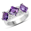 3.09 Carat Genuine Amethyst and White Topaz .925 Sterling Silver Ring-1