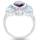 5.30 Carat Genuine Amethyst and Blue Topaz .925 Sterling Silver Ring-2