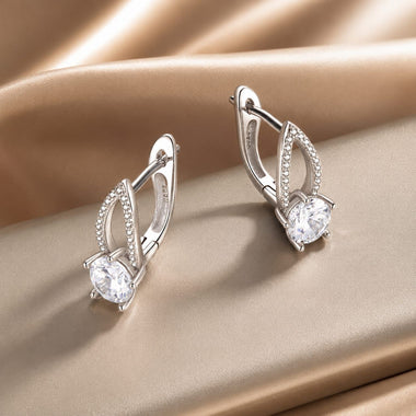 925 Sterling Silver Earrings with CZ Pavé Setting, 1.4*0.62cm for Women - 0