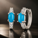 925 Sterling Silver Earrings with Synthetic Turquoise and CZ, White Gold Plated, 1.0cm Hoop for Women-1