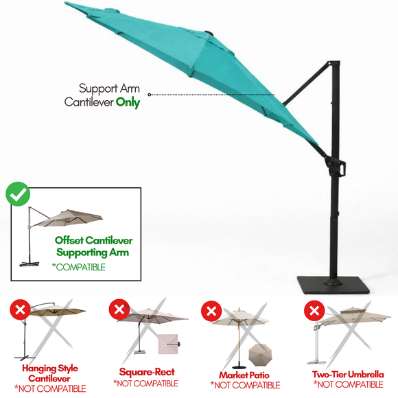 11 ft Cantilever Umbrella Replacement Canopy Supported Bar 8 Ribs Aruba Turquoise