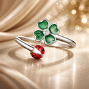 925 Sterling Silver Ladybug Four-leaf Clover Ring for Women-2