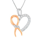 Two-Toned .925 Sterling Silver 1/5 cttw Round Cut Diamond Ribbon Heart Accent Pendant Necklace (H-I, I2-I3)-2