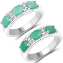 1.38 Carat Genuine Emerald and White Topaz .925 Sterling Silver Ring-4