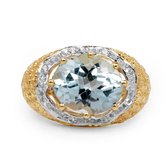 14K Yellow Gold Plated 5.27 Carat Genuine Blue Topaz & White Topaz .925 Sterling Silver Ring