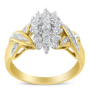 10K Two-Toned Gold Round Baguette Diamond Cluster Ring (1/2 Cttw, I-J Color, I2-I3 Clarity) - Size 6-1/2-3