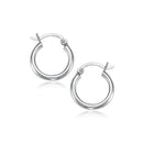 14k White Gold Polished Hoop Earrings (15 mm)-1