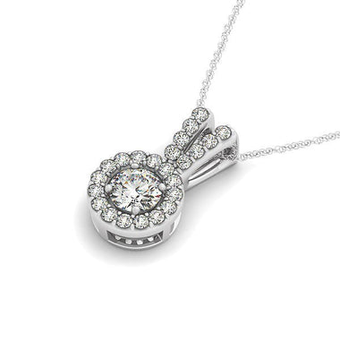 Round Pendant with Split Bail and Diamond Halo in 14k White Gold (3/4 cttw) - 0