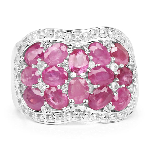 3.04 Carat Genuine Ruby & White Topaz .925 Sterling Silver Ring
