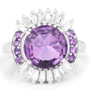 5.20 Carat Genuine Amethyst and White Topaz .925 Sterling Silver Ring-3