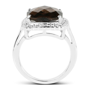 3.96 Carat Genuine Smoky Quartz .925 Sterling Silver Ring - 0
