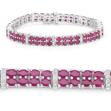 17.65 Carat Glass Filled Ruby and White Topaz .925 Sterling Silver Bracelet - 0