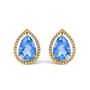 18K Yellow Gold 9x13 MM Blue Flourite Pear Halo Stud Earrings 1/2 Cttw Diamond-1