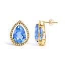 18K Yellow Gold 9x13 MM Blue Flourite Pear Halo Stud Earrings 1/2 Cttw Diamond-3