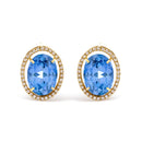 18K Yellow Gold 11x14MM Blue Fluorite Oval Stud Earrings with 1/2 Cttw Diamond Halo-1