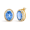 18K Yellow Gold 11x14MM Blue Fluorite Oval Stud Earrings with 1/2 Cttw Diamond Halo-2