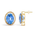 18K Yellow Gold 11x14MM Blue Fluorite Oval Stud Earrings with 1/2 Cttw Diamond Halo-3
