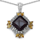 6.27 Carat Genuine Smoky Quartz, Citrine & White Topaz .925 Sterling Silver Pendant-1