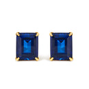 18K Yellow Gold 10x8 MM Lab Created Blue Sapphire Emerald Cut Solitaire Stud Earrings-1