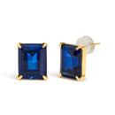 18K Yellow Gold 10x8 MM Lab Created Blue Sapphire Emerald Cut Solitaire Stud Earrings-2